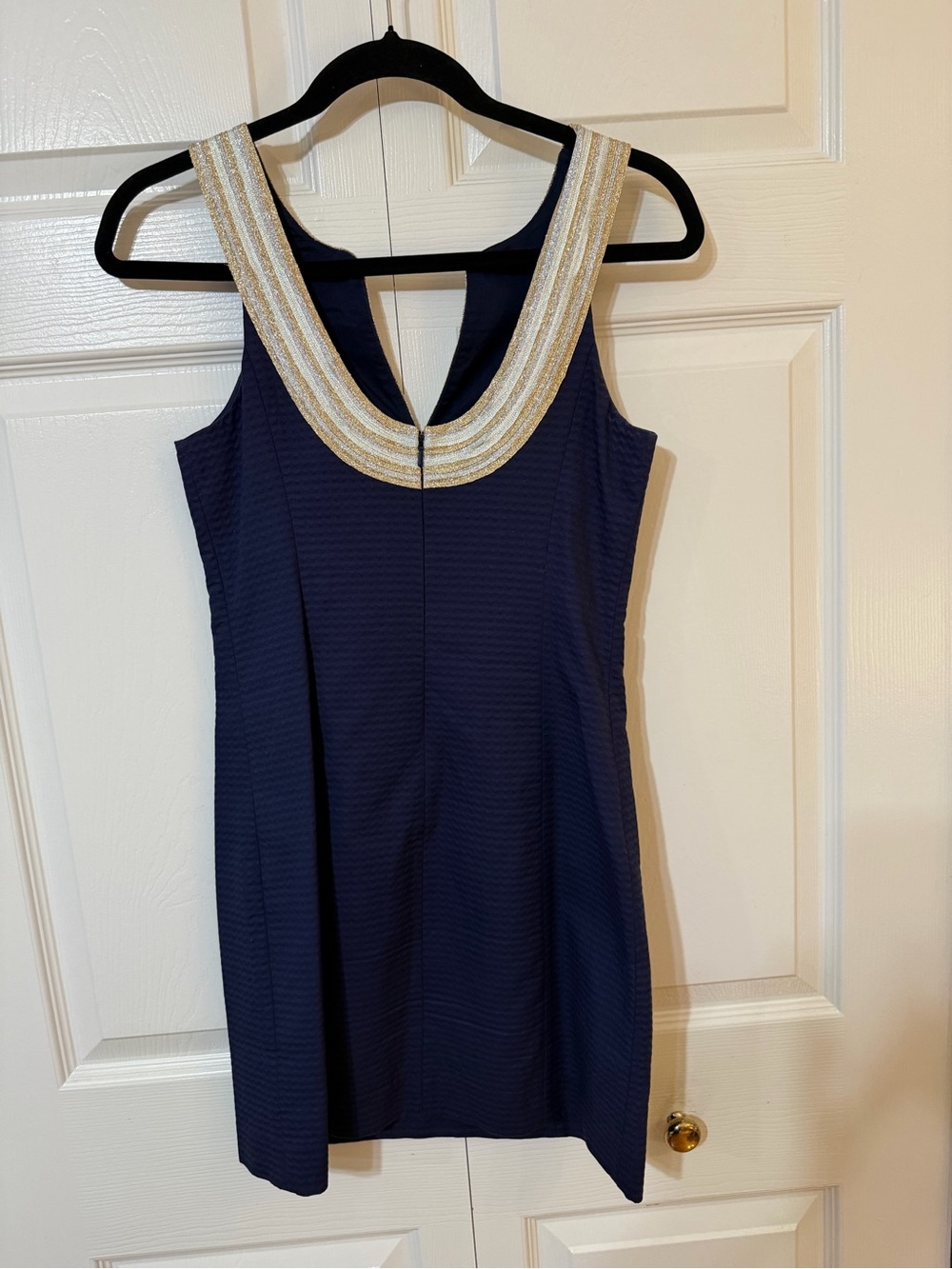 Lilly Pulitzer Navy Dress with Gold Embellished V-Neck - Picture 3 of 5